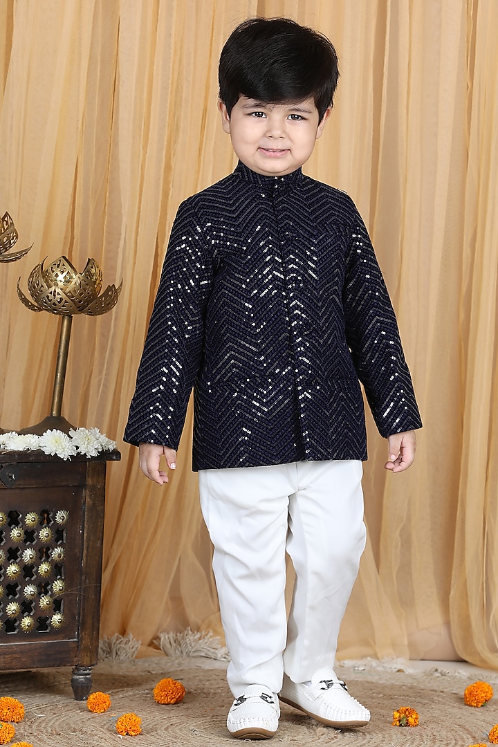 White Crepe Pant Set For Boys by The Little celebs