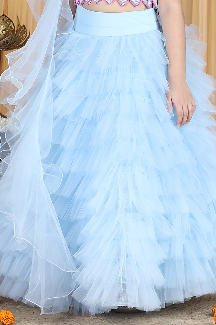 Sky Blue Tulle Lehenga Set For Girls by The Little celebs at Pernia's Pop Up Shop