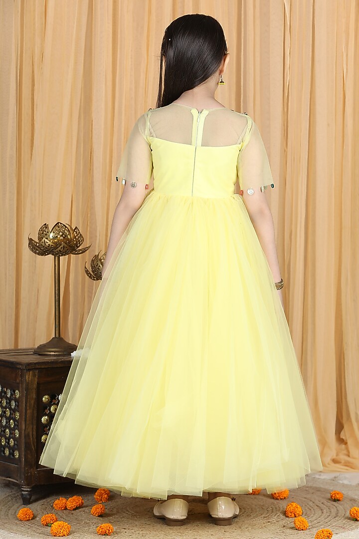 Yellow Embroidered Anarkali For Girls by The Little celebs at Pernia's Pop Up Shop