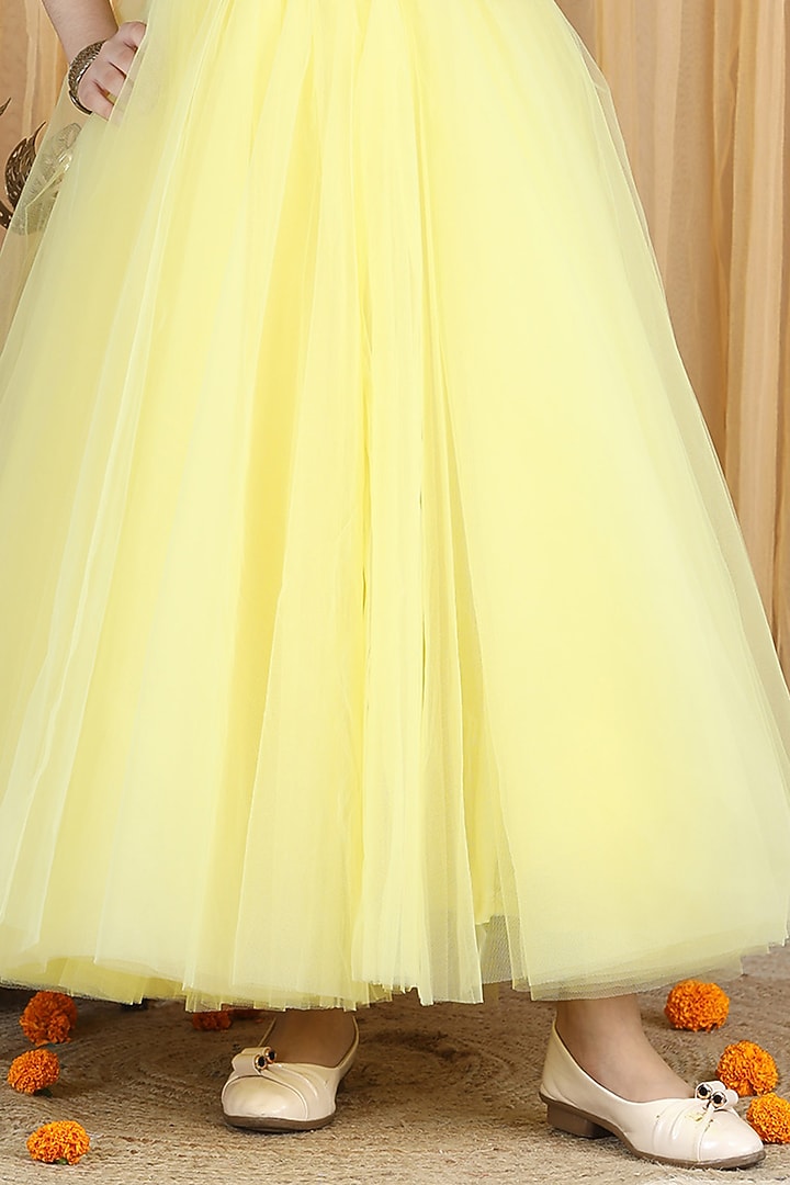 Yellow Embroidered Anarkali For Girls by The Little celebs at Pernia's Pop Up Shop