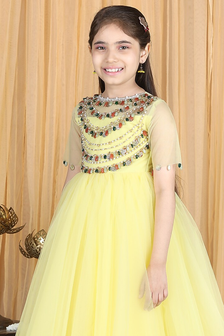 Yellow Embroidered Anarkali For Girls by The Little celebs at Pernia's Pop Up Shop
