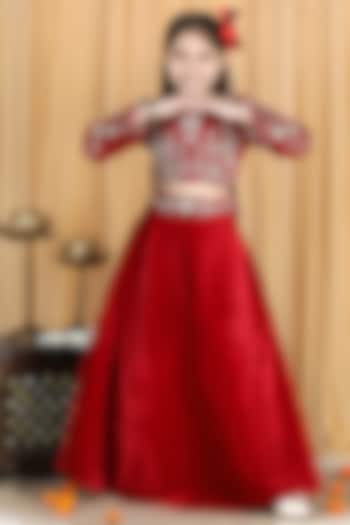 Maroon Embroidered Lehenga Set For Girls by The Little celebs