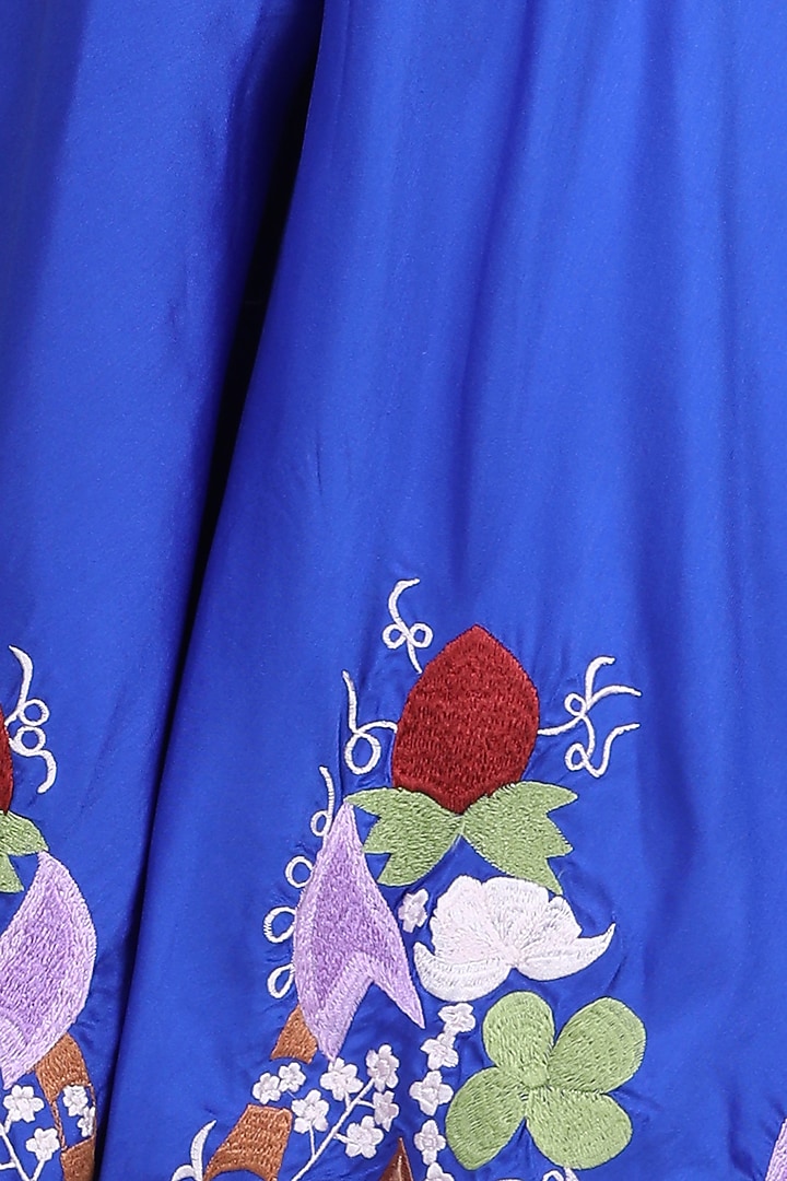 Electric Blue Embroidered Jumpsuit For Girls by The Little celebs at Pernia's Pop Up Shop