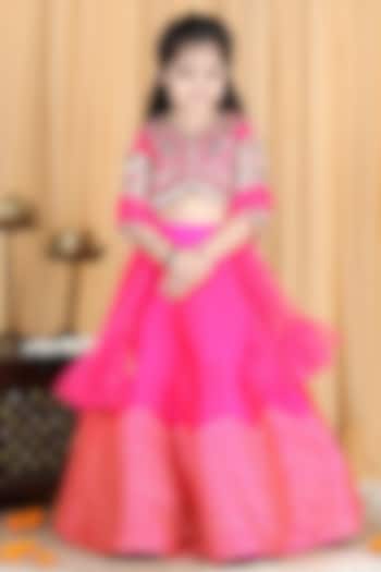 Hot Pink Embroidered Lehenga Set For Girls by The Little celebs