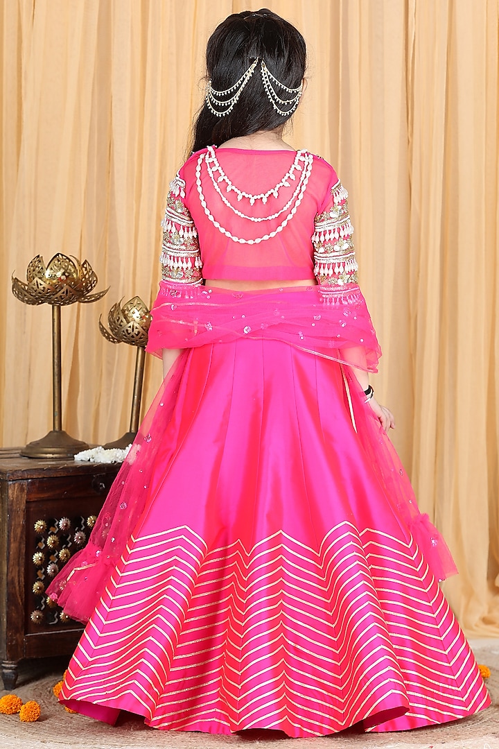 Hot Pink Embroidered Lehenga Set For Girls by The Little celebs at Pernia's Pop Up Shop