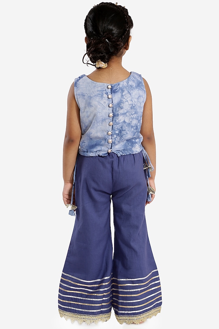 Blue Printed & Embroidered Palazzo Set For Girls by Lil Drama at Pernia's Pop Up Shop