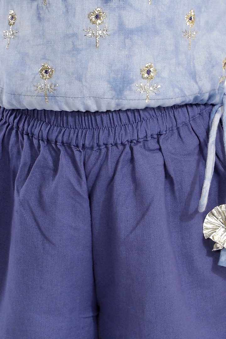Blue Printed & Embroidered Palazzo Set For Girls by Lil Drama at Pernia's Pop Up Shop