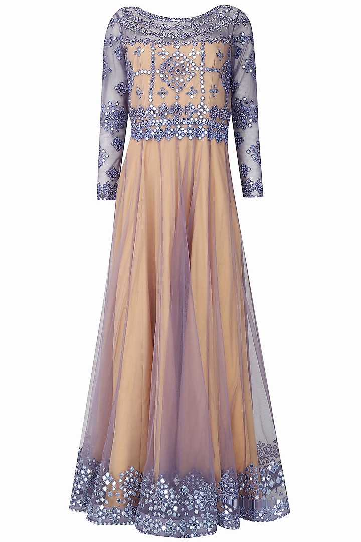 Nude and mauve mirror work valentino anarkali by Cherie D