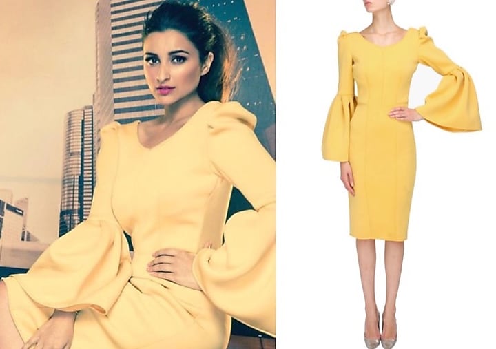 Honey yellow bell sleeved open back dress available only at Pernia's Pop Up Shop.