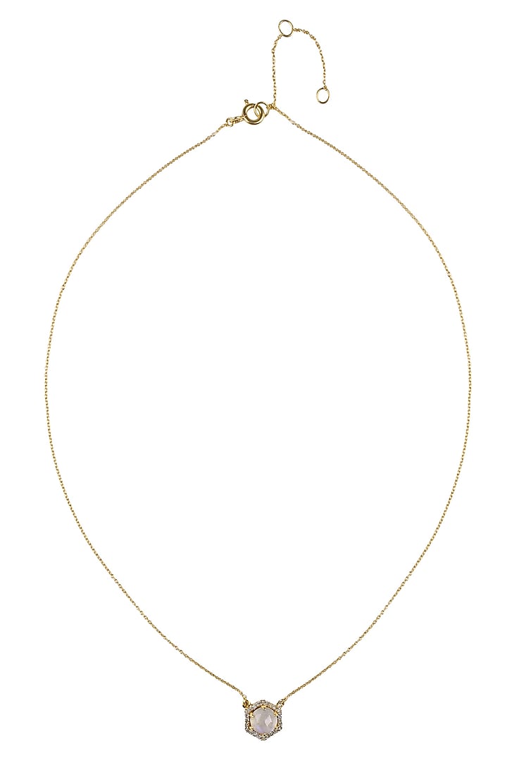 Gold Vermeil Finish Moonstone and Diamond Pendant Chain Necklace by Carrie Elizabeth