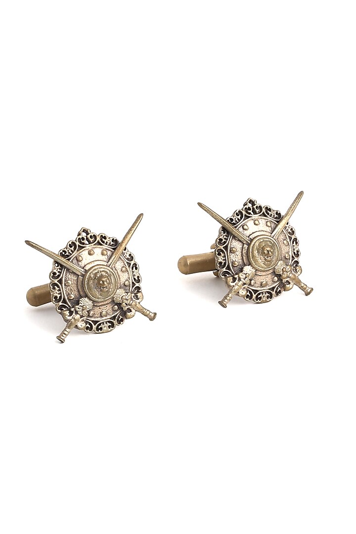 Antique Gold Finish Shield Cufflinks by Cosa Nostraa