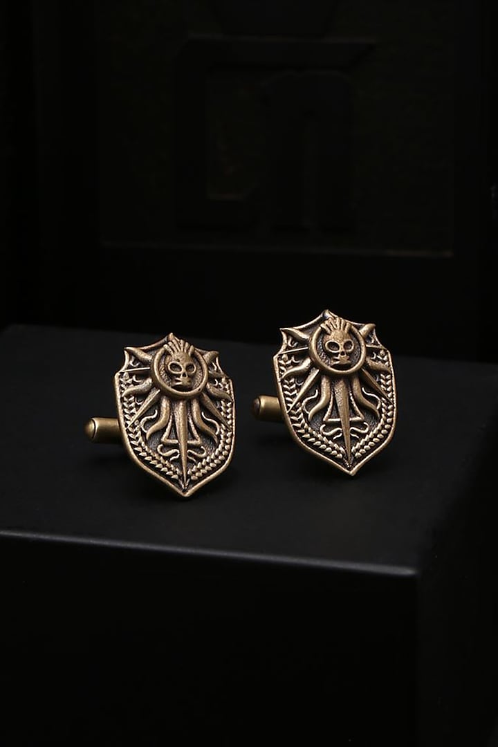 Antique Gold Finish Shield Cufflinks by Cosa Nostraa