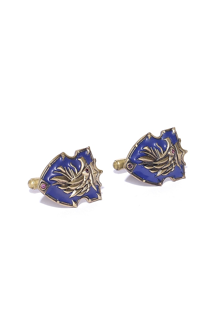 Antique Gold Finish Navy Blue Cufflinks by Cosa Nostraa