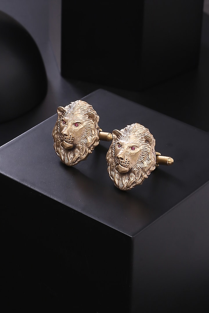 Antique Gold Finish Lion Head Cufflinks by Cosa Nostraa