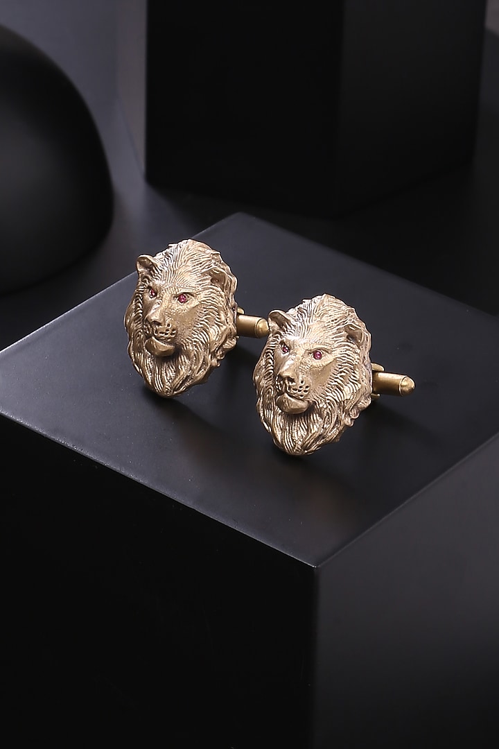 Antique Gold Finish Lion Head Cufflinks by Cosa Nostraa at Pernia's Pop Up Shop
