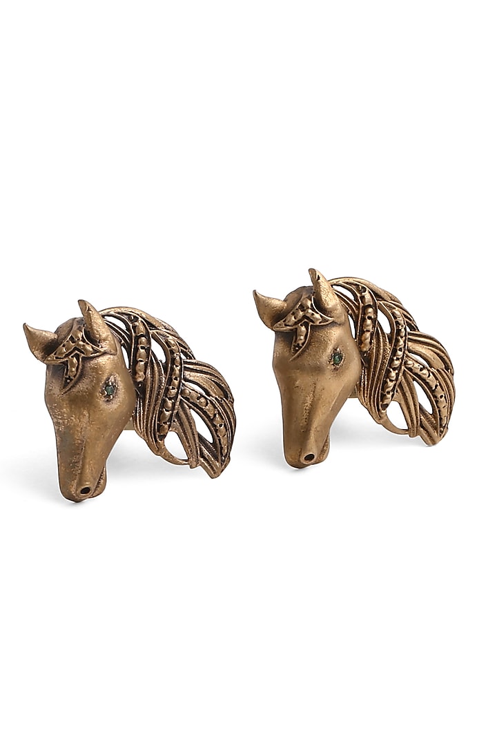 Antique Gold Finish Royal Horse Cufflinks by Cosa Nostraa