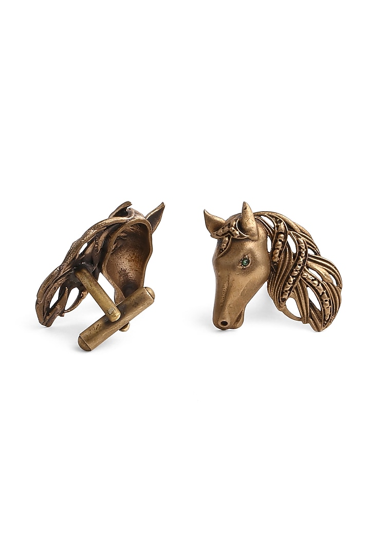 Antique Gold Finish Royal Horse Cufflinks by Cosa Nostraa at Pernia's Pop Up Shop