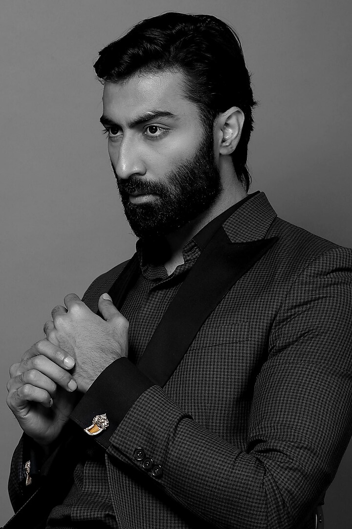 Antique Gold Finish Narasimha Tiger Eye Stone Cufflinks by Cosa Nostraa at Pernia's Pop Up Shop