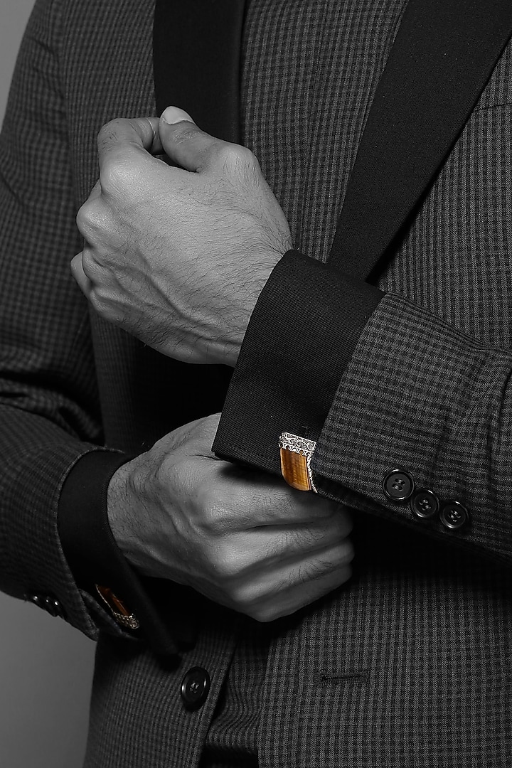 Antique Gold Finish Tiger Eye Stone Claw Cufflinks by Cosa Nostraa at Pernia's Pop Up Shop