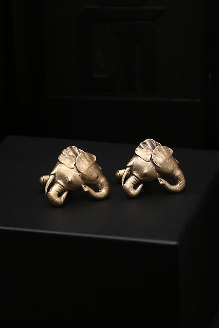 Antique Gold Finish Elephant Head Cufflinks by Cosa Nostraa