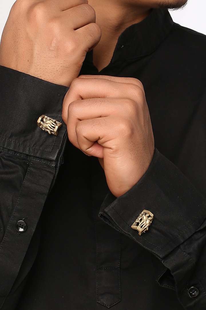 Antique Gold Finish Khajuraho Cufflinks by Cosa Nostraa at Pernia's Pop Up Shop