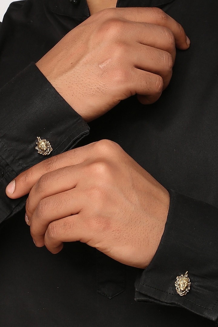 Antique Gold Finish Medusa Cufflinks by Cosa Nostraa at Pernia's Pop Up Shop