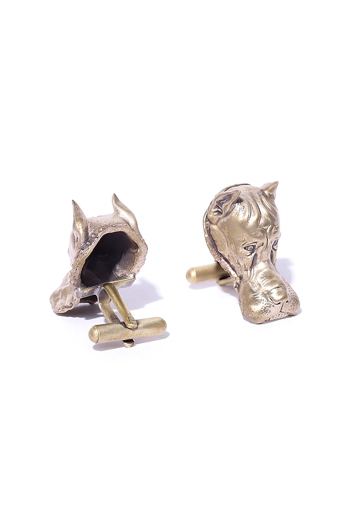 Antique Gold Finish British Bulldog Cufflinks by Cosa Nostraa at Pernia's Pop Up Shop