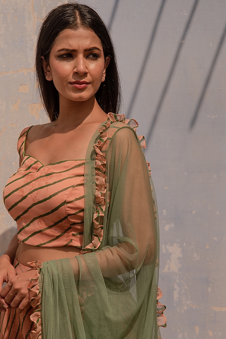 Peach Chiffon Leheriya Palazzo Pant Set by Apeksha Jain Label at Pernia's Pop Up Shop
