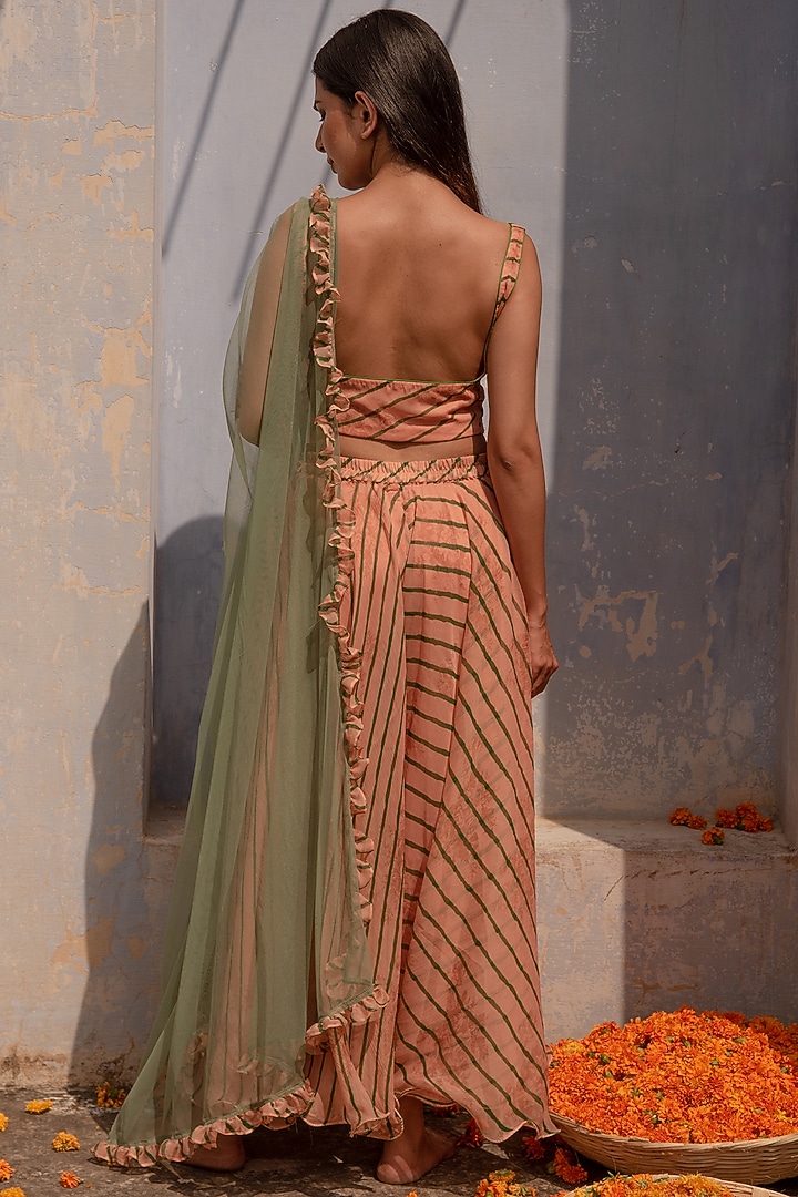 Peach Chiffon Leheriya Palazzo Pant Set by Apeksha Jain Label at Pernia's Pop Up Shop