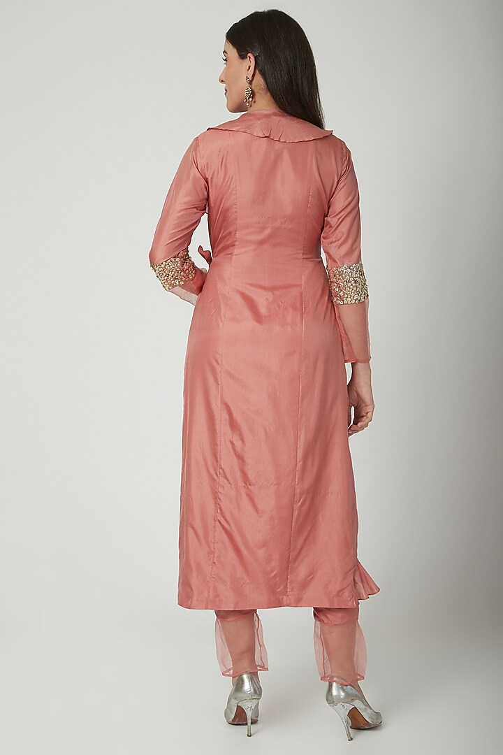 Blush Pink Overlap Jacket With Pants by Chhavvi Aggarwal at Pernia's Pop Up Shop