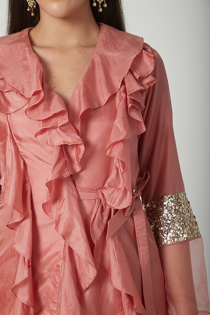 Blush Pink Overlap Jacket With Pants by Chhavvi Aggarwal at Pernia's Pop Up Shop