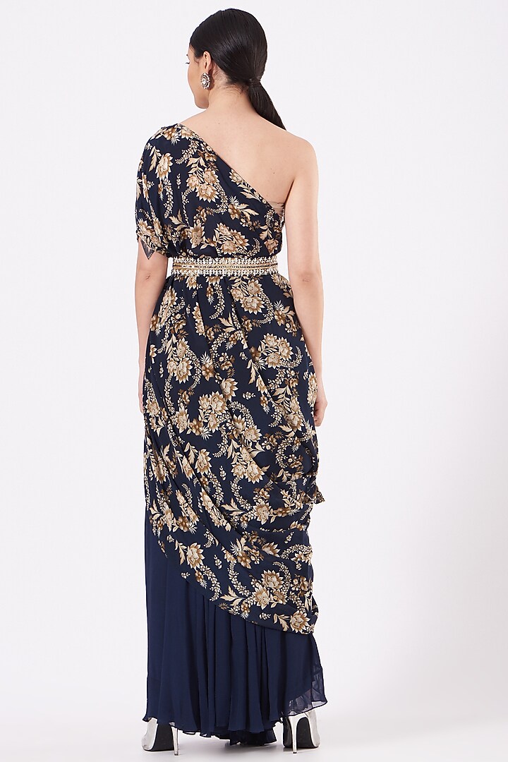 Navy Blue Hand Embroidered Cowl Kurta Set by Chhavvi Aggarwal at Pernia's Pop Up Shop