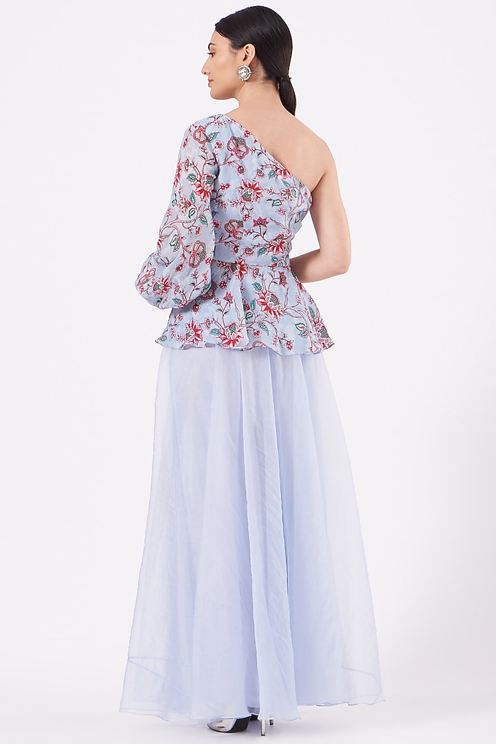 Powder Blue Organza Palazzo Pant Set by Chhavvi Aggarwal at Pernia's Pop Up Shop