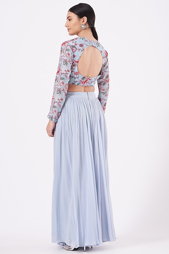 Powder Blue Printed Party Wear Sharara Set by Chhavvi Aggarwal at Pernia's Pop Up Shop