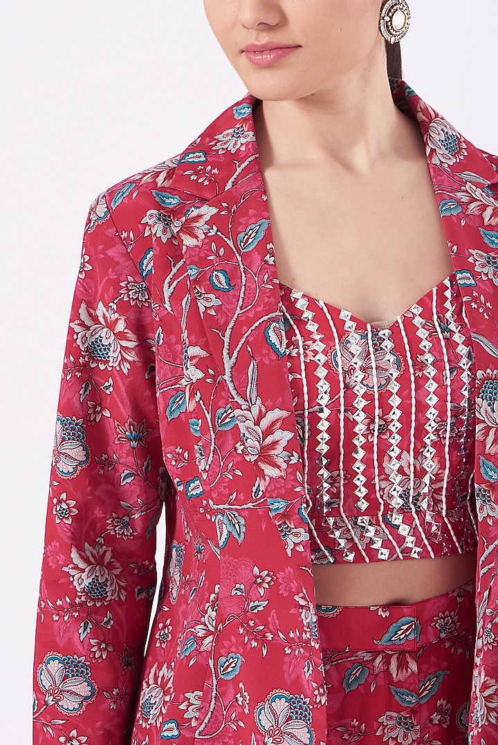 Red Printed Jacket Set by Chhavvi Aggarwal at Pernia's Pop Up Shop