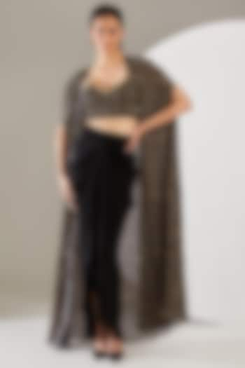 Black Crepe Boota Printed Cape Set by Chhavvi Aggarwal at Pernia's Pop Up Shop