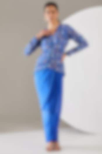 Blue Crepe Abstract Printed Jacket Set by Chhavvi Aggarwal at Pernia's Pop Up Shop