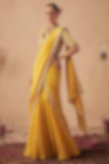 Yellow Tissue Wedding Lehenga Saree Set by Chhavvi Aggarwal at Pernia's Pop Up Shop