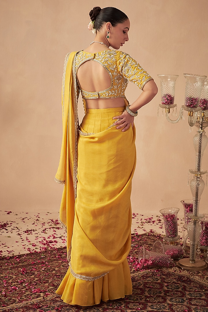 Yellow Tissue Wedding Lehenga Saree Set by Chhavvi Aggarwal at Pernia's Pop Up Shop