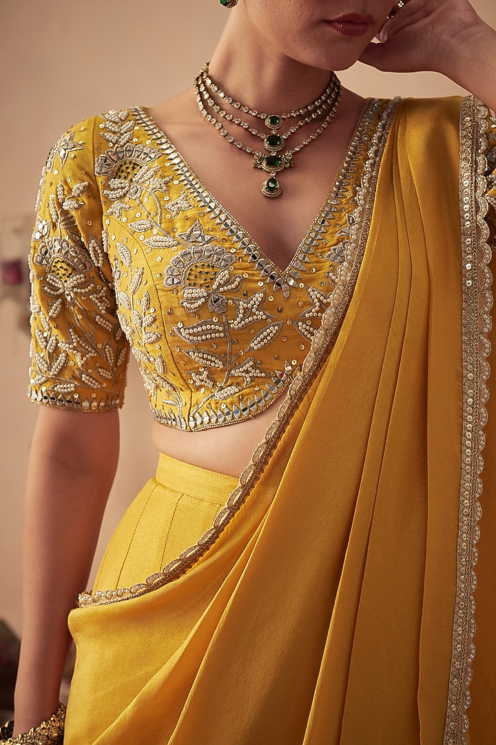 Yellow Tissue Wedding Lehenga Saree Set by Chhavvi Aggarwal at Pernia's Pop Up Shop