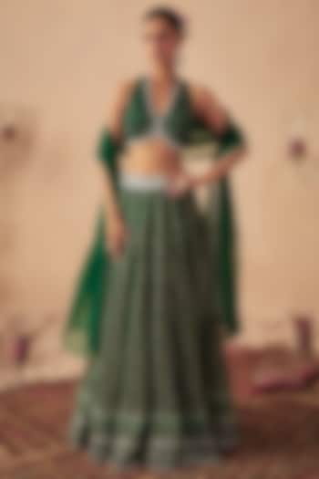 Green Georgette & Crepe Printed Wedding Lehenga Set by Chhavvi Aggarwal at Pernia's Pop Up Shop