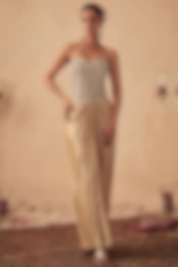 Rose Gold Satin Draped Skirt Set by Chhavvi Aggarwal at Pernia's Pop Up Shop