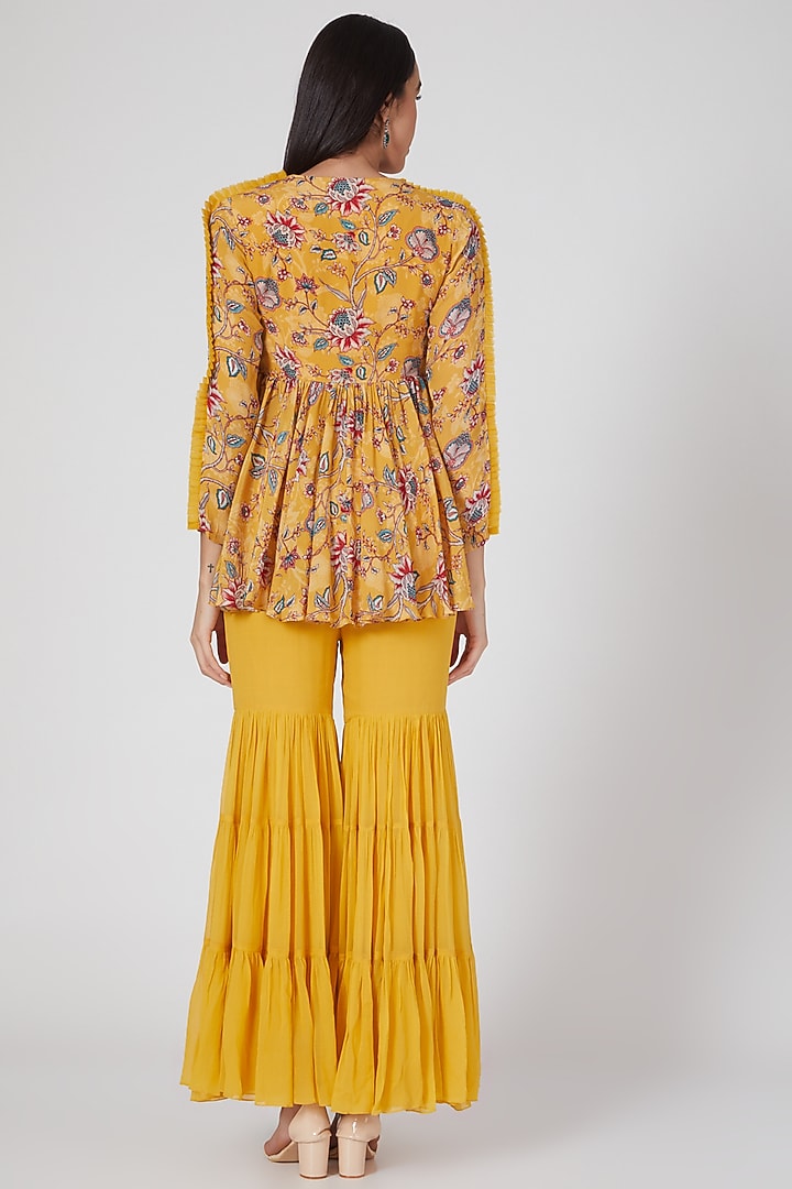 Yellow Embroidered & Printed Party Wear Sharara Set by Chhavvi Aggarwal at Pernia's Pop Up Shop