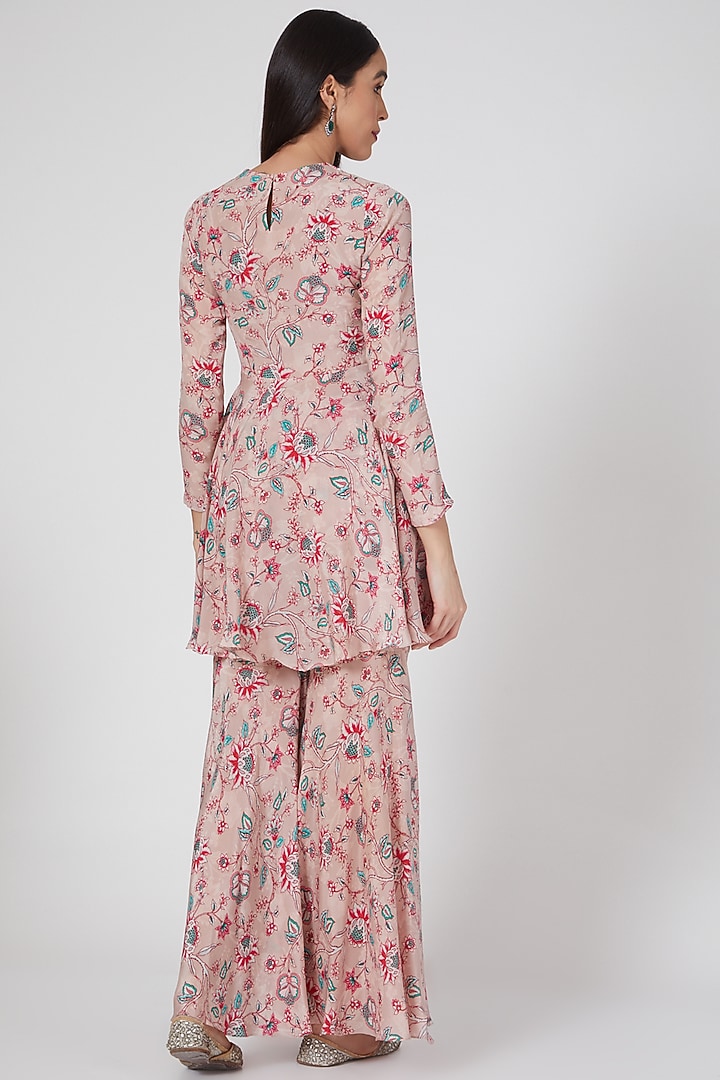 Nude Pink Printed & Embroidered Party Wear Sharara Set by Chhavvi Aggarwal at Pernia's Pop Up Shop