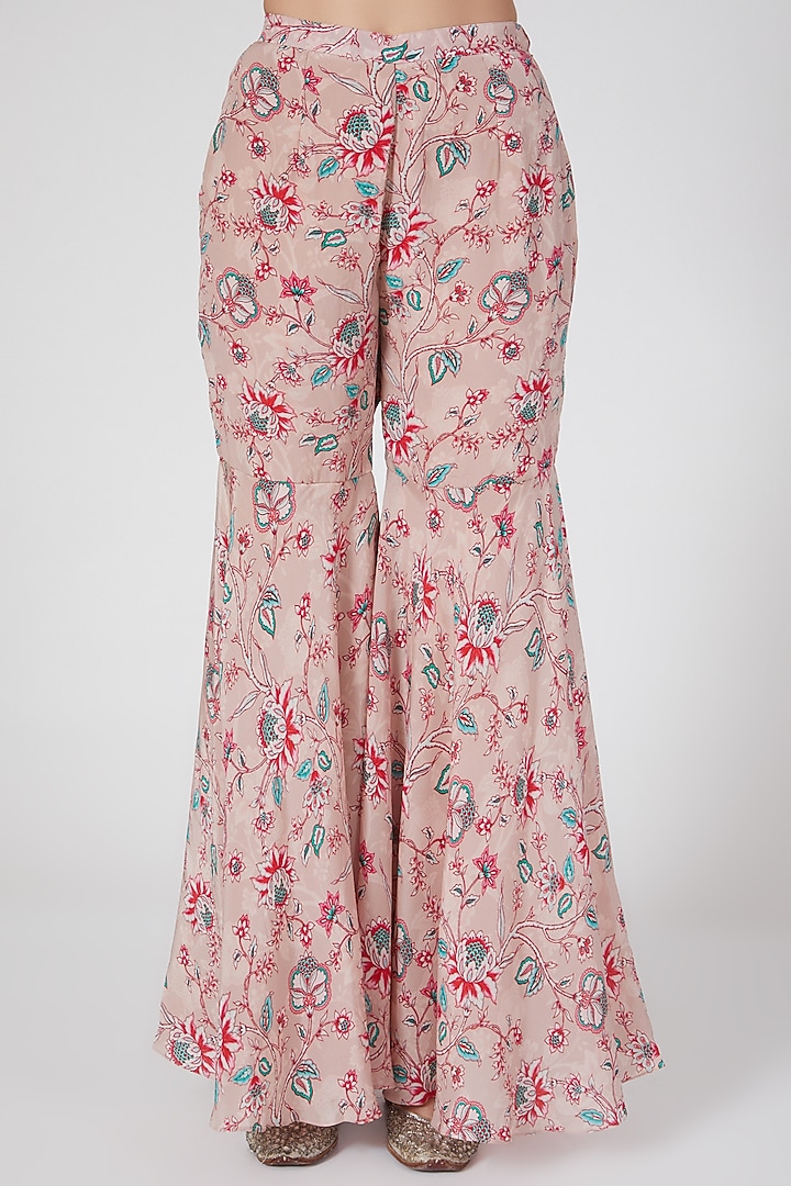 Nude Pink Printed & Embroidered Party Wear Sharara Set by Chhavvi Aggarwal at Pernia's Pop Up Shop