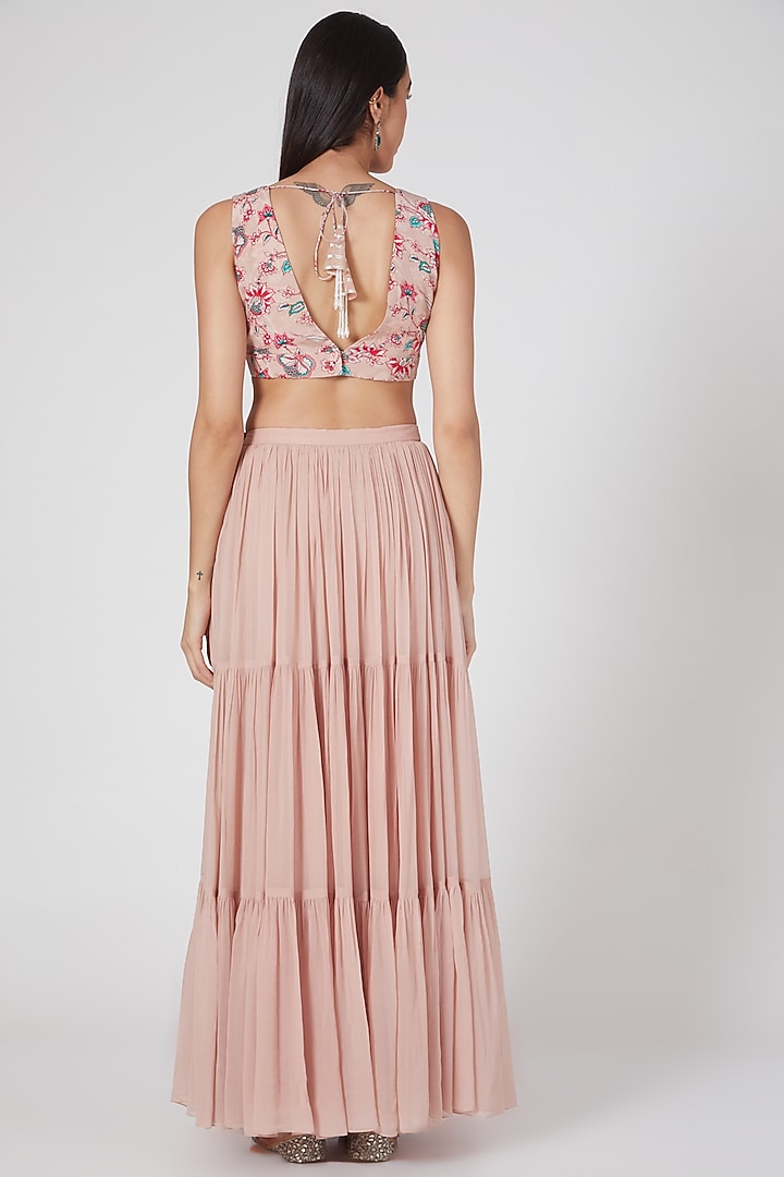 Nude Pink Printed & Embroidered Wedding Lehenga Set by Chhavvi Aggarwal at Pernia's Pop Up Shop