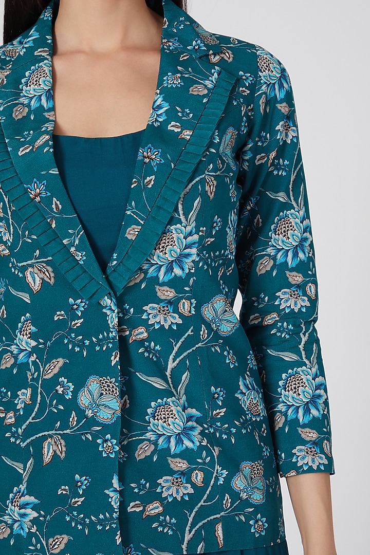 Teal Blue Printed & Embroidered Palazzo Pant Set by Chhavvi Aggarwal at Pernia's Pop Up Shop