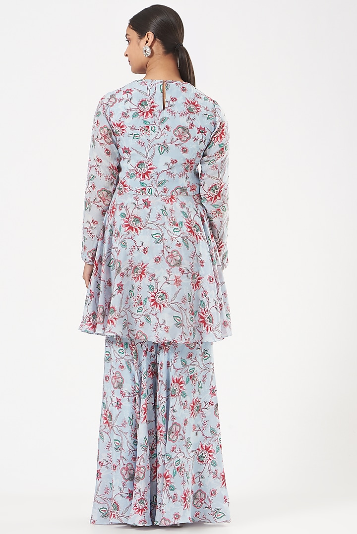 Powder Blue Printed Party Wear Sharara Set by Chhavvi Aggarwal at Pernia's Pop Up Shop