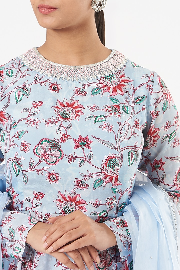Powder Blue Printed Party Wear Sharara Set by Chhavvi Aggarwal at Pernia's Pop Up Shop