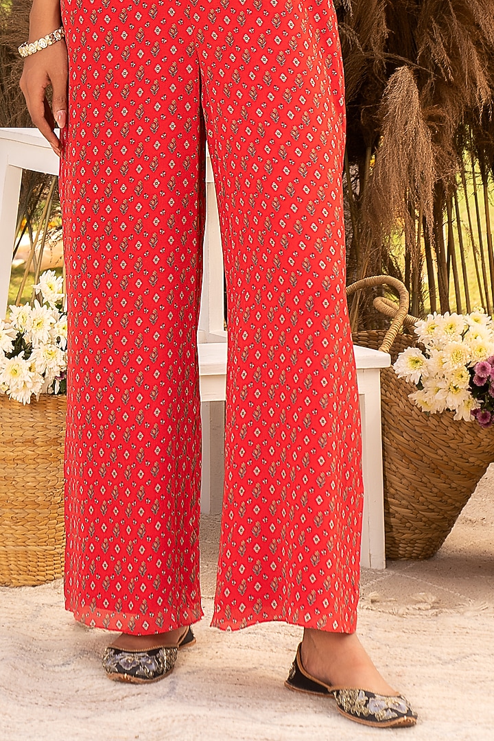 Red Crepe One-Shoulder Printed Jumpsuit by Chhavvi Aggarwal at Pernia's Pop Up Shop